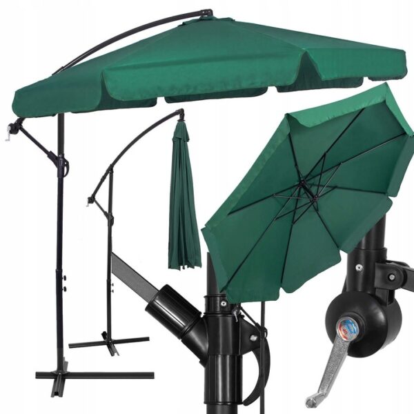 Umbrela de gradina cu brat lateral banana, cu husa, 300cm, verde - Image 14