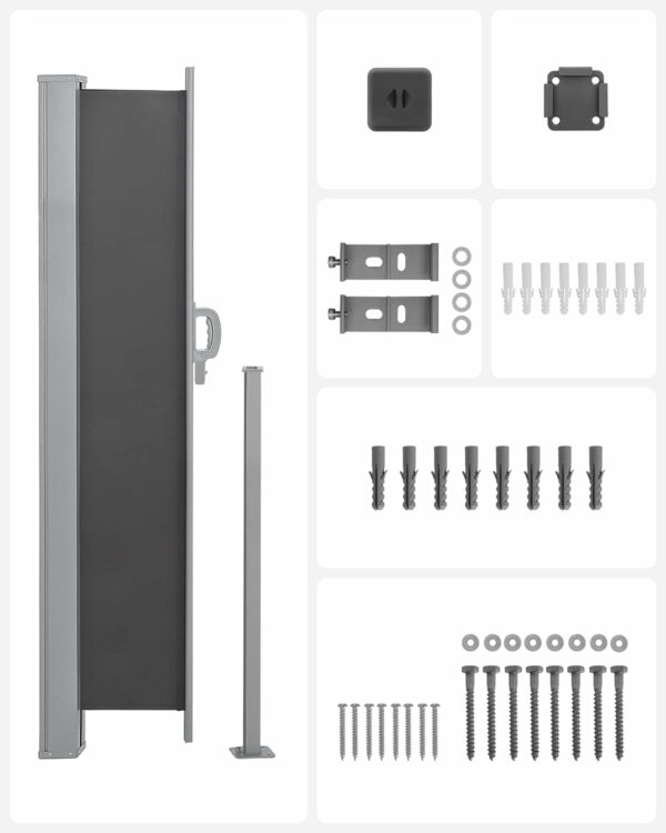 SONGMICS Paravan lateral pentru intimitate, extensibil, sistem fixare inclus, 160x350cm, gri - Image 8