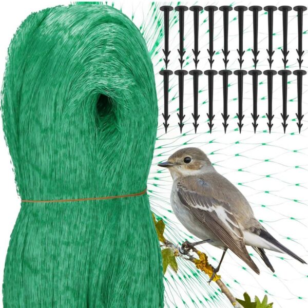 Plasa anti pasari 8x20m din polietilena, cu pini de fixare, verde