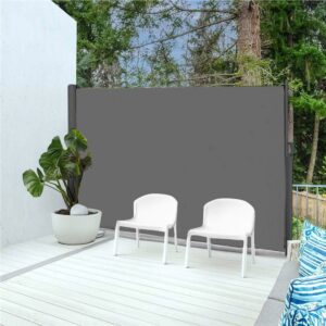 ÚJRACSOMAGOLT TERMÉK: Belátásgátló paraván kertbe, kihúzható, rögzítő rendszerrel együtt, 180x350 cm, sötétszürke