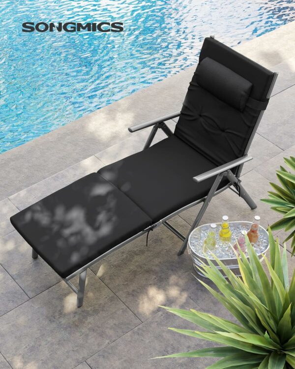 Újrazárva: SONGMICS Összecsukható heverő, vastag matraccal és fejtámlával, állítható háttámlával, maximum 150kg, 183x60x39cm, fekete - Image 5