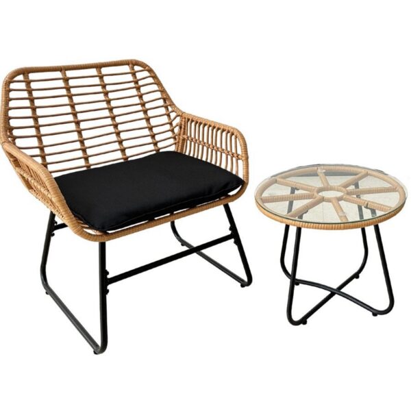 Set mobilier gradina din ratan, 2 scaune cu perne, 1 masa rotunda, maro - Image 2