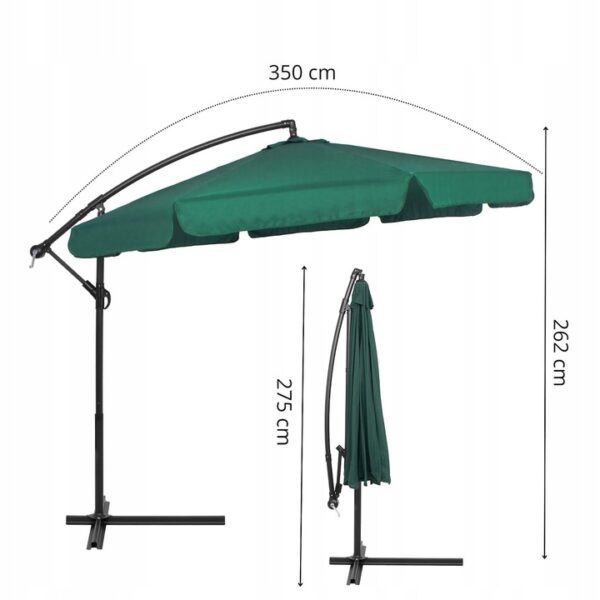 Umbrela de gradina cu brat lateral banana, cu husa, 300cm, verde - Image 3
