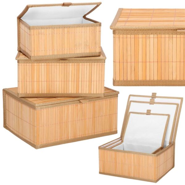 Set 3 cutii organizatoare din bambus, cu capac, diverse dimensiuni, maro - Image 23