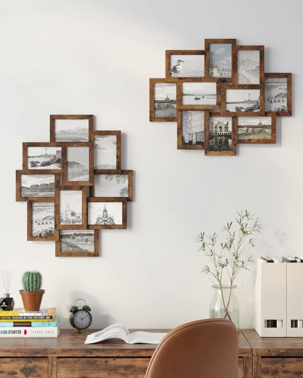 SONGMICS Rama foto de perete din MDF, colaj de 10 fotografii, 60x49cm, maro rustic - Image 3