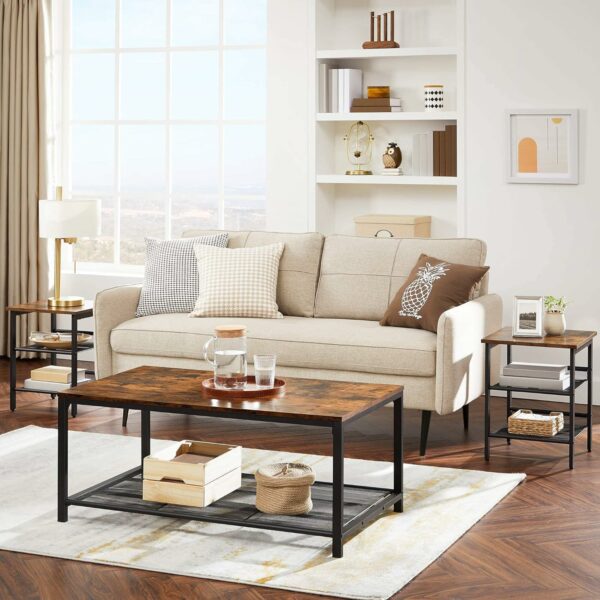 VASAGLE Set de 2 noptiere, cu cadru metalic, blat MDF, rafturi reglabile, 40x40x50cm, maro rustic - Image 4