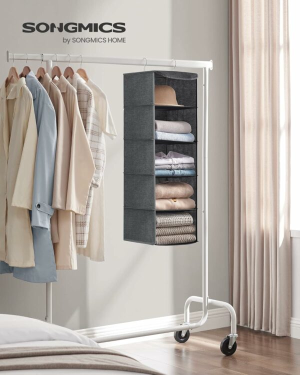 SONGMICS Raft suspendat organizator pentru dulapuri, pliabil, textil, 30x30x90cm, gri - Image 3