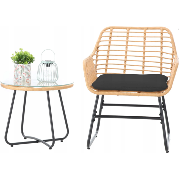 Set mobilier gradina din ratan, 2 scaune cu perne, 1 masa rotunda, maro - Image 3