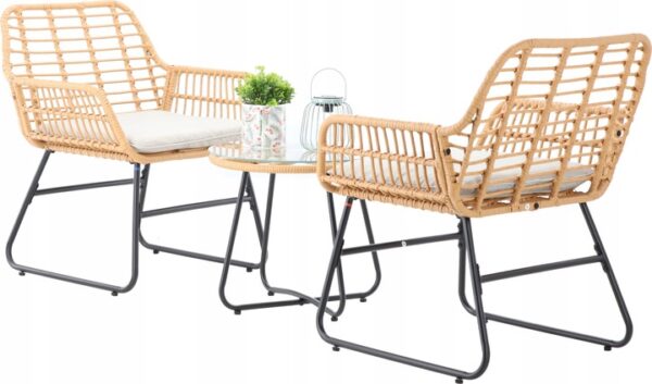 Set mobilier gradina din ratan, 2 scaune cu perne, 1 masa rotunda, maro natur - Image 4