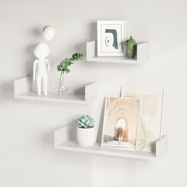 SONGMICS 3 db lebegő fali polc készlet, fényes MDF, 30/45/60 cm, fehér - Image 4