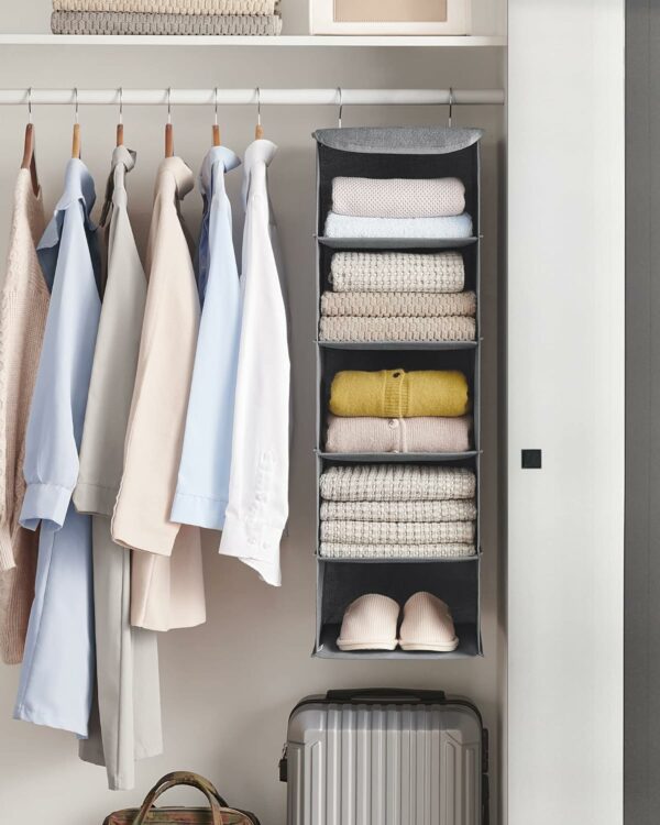 SONGMICS Raft suspendat organizator pentru dulapuri, pliabil, textil, 30x30x90cm, gri - Image 4