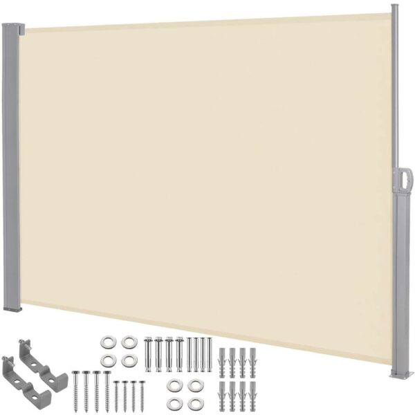 Belátásgátló paraván kertbe, kihúzható, rögzítő rendszerrel együtt, 180x350 cm, bézs - Image 5
