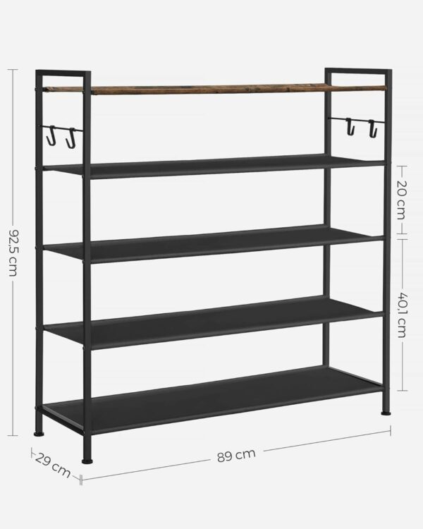 SONGMICS Cipőtároló állvány, fém, 5 szint oxford szövet, 20-25 párnak, 29x89x93cm, rusztikus barna és fekete - Image 4