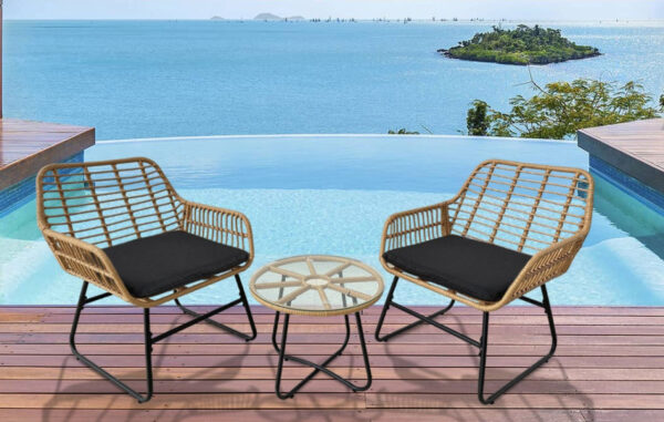 Set mobilier gradina din ratan, 2 scaune cu perne, 1 masa rotunda, maro - Image 4