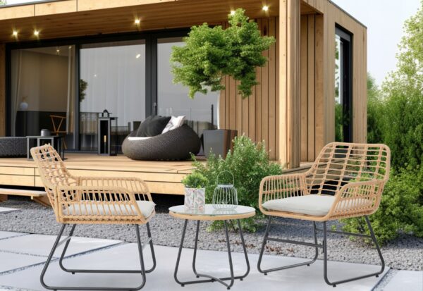 Set mobilier gradina din ratan, 2 scaune cu perne, 1 masa rotunda, maro natur - Image 5