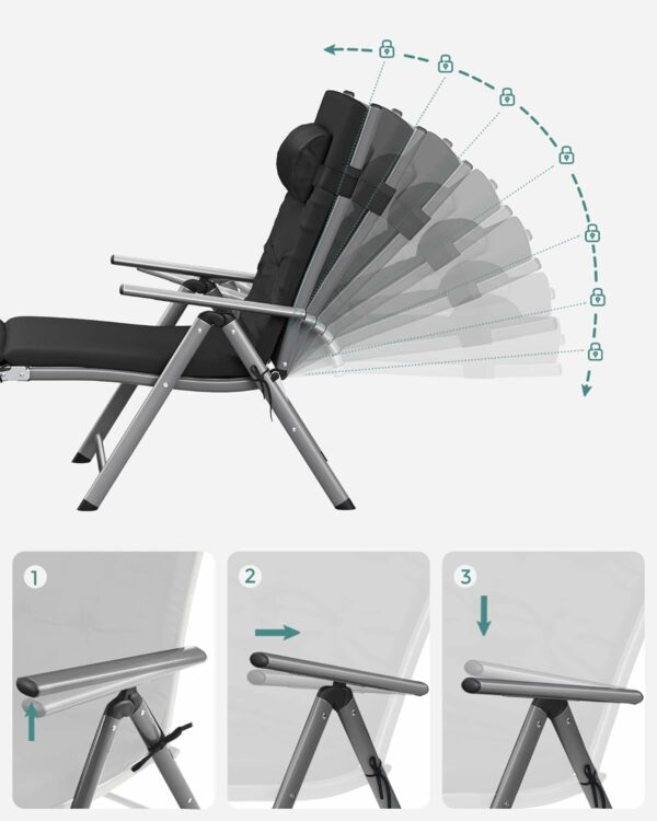 Újrazárva: SONGMICS Összecsukható heverő, vastag matraccal és fejtámlával, állítható háttámlával, maximum 150kg, 183x60x39cm, fekete - Image 8