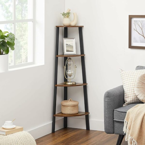 VASAGLE Raft de colt cu 4 etaje, tip biblioteca, cadru metal si polite lemn, industrial, 34x34x125cm, maro rustic - Image 4