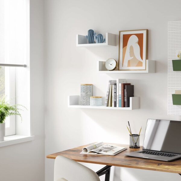 SONGMICS 3 db lebegő fali polc készlet, fényes MDF, 30/45/60 cm, fehér - Image 5