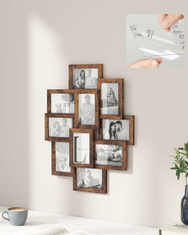 SONGMICS Rama foto de perete din MDF, colaj de 10 fotografii, 60x49cm, maro rustic - Image 5