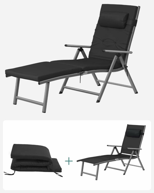 Újrazárva: SONGMICS Összecsukható heverő, vastag matraccal és fejtámlával, állítható háttámlával, maximum 150kg, 183x60x39cm, fekete - Image 9