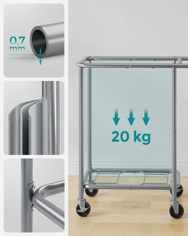 SONGMICS Cos de rufe cu roti, cadru din otel, sac detasabil cu 2 compartimente, 140 litri, 69x39x81cm, negru - Image 6