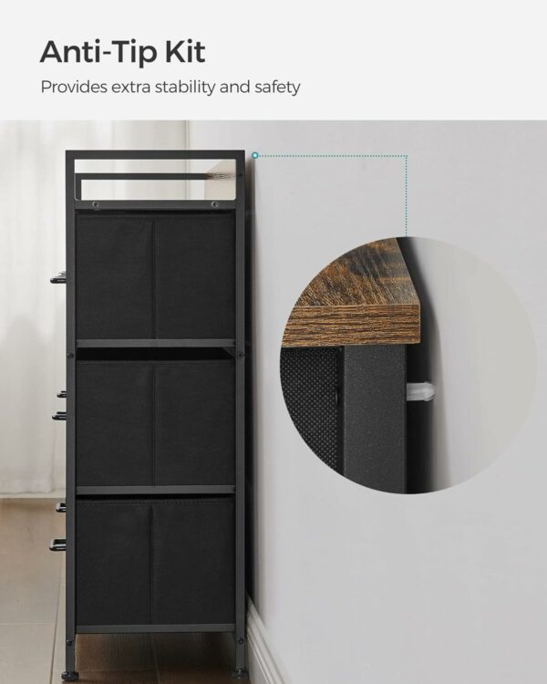 SONGMICS Komód fém kerettel és 7 textil fiókkal, ipari stílusú, 98x29x85cm, rusztikus barna és fekete - Image 6