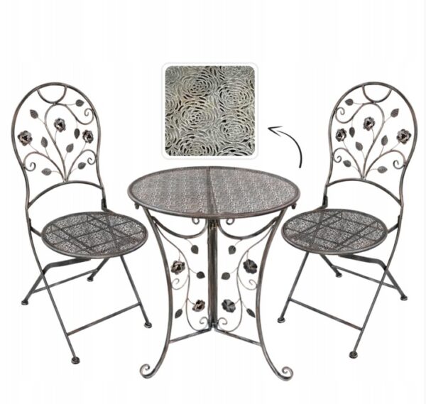 Set mobilier gradina metalic Elba, 2 scaune pliabile, 1 masa, gri - Image 6