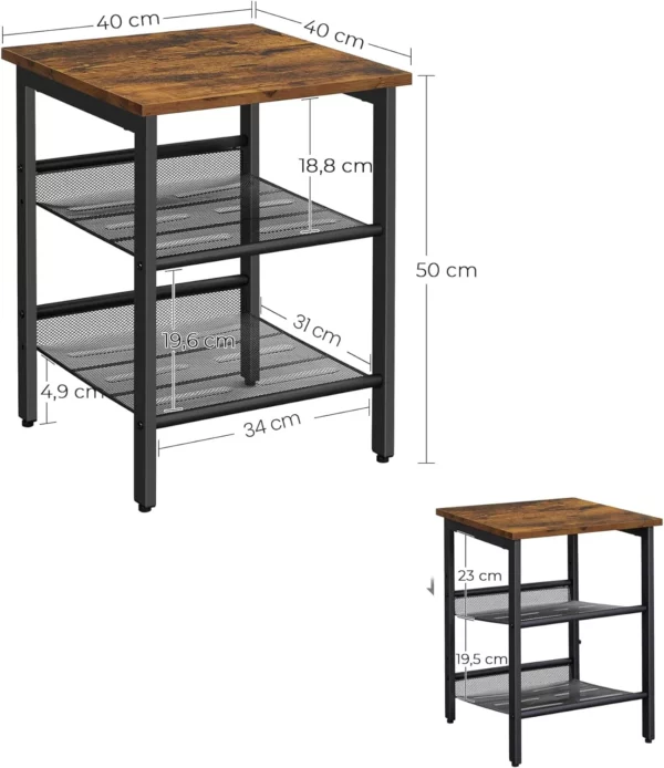 VASAGLE Set de 2 noptiere, cu cadru metalic, blat MDF, rafturi reglabile, 40x40x50cm, maro rustic - Image 8