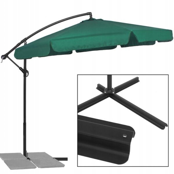 Umbrela de gradina cu brat lateral banana, cu husa, 300cm, verde - Image 8