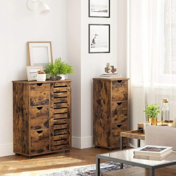 SONGMICS Komód 3 fiókkal és szekrénnyel, 60x30x80cm, rusztikus barna - Image 8