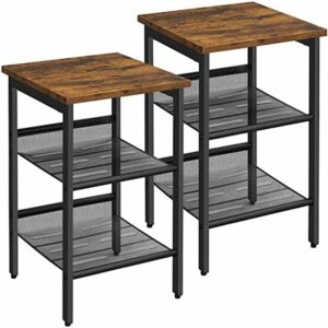 VASAGLE Set de 2 noptiere, cu cadru metalic, blat MDF, rafturi reglabile, 40x40x50cm, maro rustic
