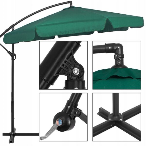 Umbrela de gradina cu brat lateral banana, cu husa, 300cm, verde - Image 10