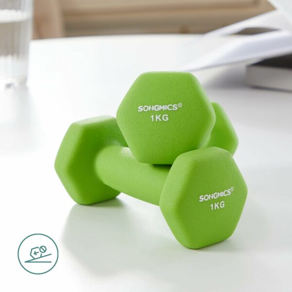 SONGMICS 6 db hatszögletű súlyzó készlet tartóval, 2x1kg 2x2kg 2x3kg, többszínű - Image 9