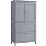 VASAGLE Fürdőszoba szekrény MDF-ből, 2 fiókkal és 2 ajtóval, állítható polccal, 30x60x110cm, szürke