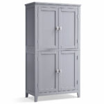 VASAGLE Fürdőszoba szekrény MDF-ből, 2 rekeszes és 4 ajtós, állítható polcokkal, 30x60x110cm, szürke