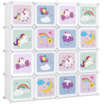 SONGMICS Moduláris játéktároló szekrény, 16 részes, 123x31x123cm, fehér