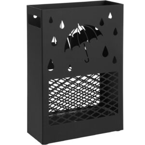 SONGMICS Fém esernyőtartó, akasztókkal és csepptálcával, 28x12x41cm, fekete