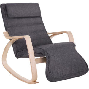 SONGMICS Fa hintaszék, állítható lábtámasz, maximum 150kg, 67x115x91cm, sötétszürke