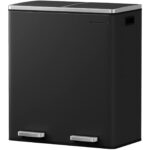 SONGMICS Rozsdamentes szemetes 2 rekeszes szelektív gyűjtéssel, belső vödrökkel, 2x30 literes, fekete