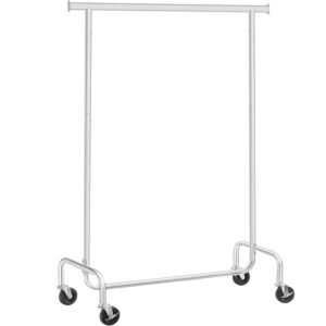 SONGMICS Ruhatartó felső sínnel, kerekeken, 48x110x163cm, rozsdamentes ezüst