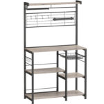 VASAGLE Konyhai polc mikrohullámú sütő hellyel, mágneses késcsíkkal, konyhai tekercstartóval, 42x90x167cm, szürke