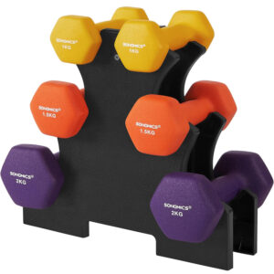 SONGMICS 6 db hatszögletű súlyzó készlet tartással, 2x1kg 2x1.5kg 2x2kg, többszínű