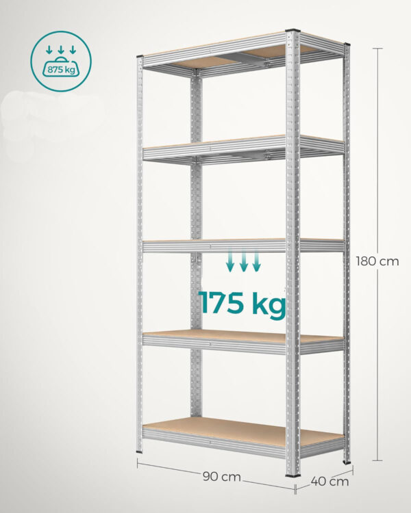 SONGMICS 2 db-os tárolópolc készlet, erősített acél váz, MDF polcok, max 2x875kg, 180x90x40cm, szürke - Image 2