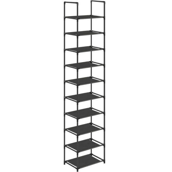 SONGMICS Suport pentru pantofi cu 10 nivele, cadru metalic, rafturi din textil, 33x33x173cm, negru
