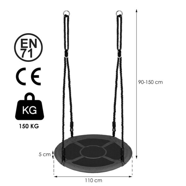 Leagan tip cuib 110cm, inaltime reglabila, 150 kg, Gri - Image 27