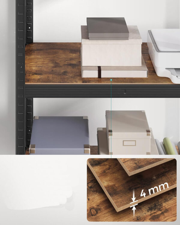 SONGMICS Fém tárolópolc, faforgácslap polcokkal, 5 polc, max. 600 kg, 200x100x50 cm, barna és fekete - Image 2