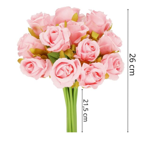 Mű poliészter virágcsokor, 12 rózsa, 26 cm, rózsaszín - Image 9