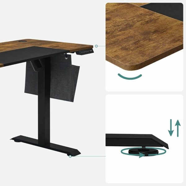 SONGMICS Íróasztal elektromos magasságállítással, memória 4 magassággal, 60x140x(72-120)cm, rusztikus barna - Image 2