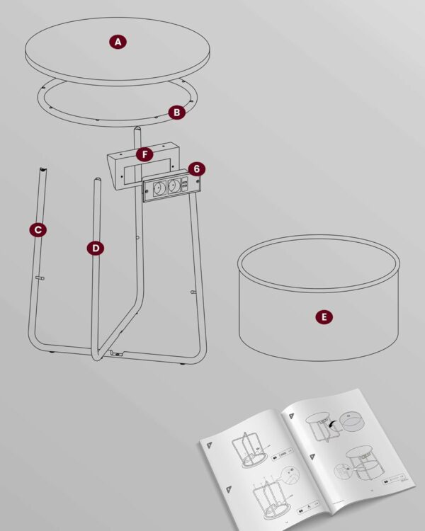 VASAGLE Kerek dohányzóasztal szövetkosárral, töltőállomással 2 aljzattal és 2 USB-vel, 45x50cm, fekete - Image 8