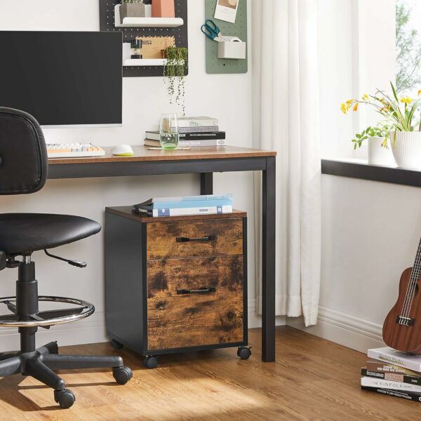 VASAGLE Dulap mobil tip rollbox pentru birouri, cu 2 sertare, stil industrial, 41x40x55cm, maro rustic - Image 2